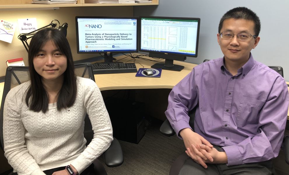 Yi-Hsien Cheng, left, and Zhoumeng Lin, authors of the study, used a modeling and simulation approach to research the efficiency of nanomedicine for cancer treatment.