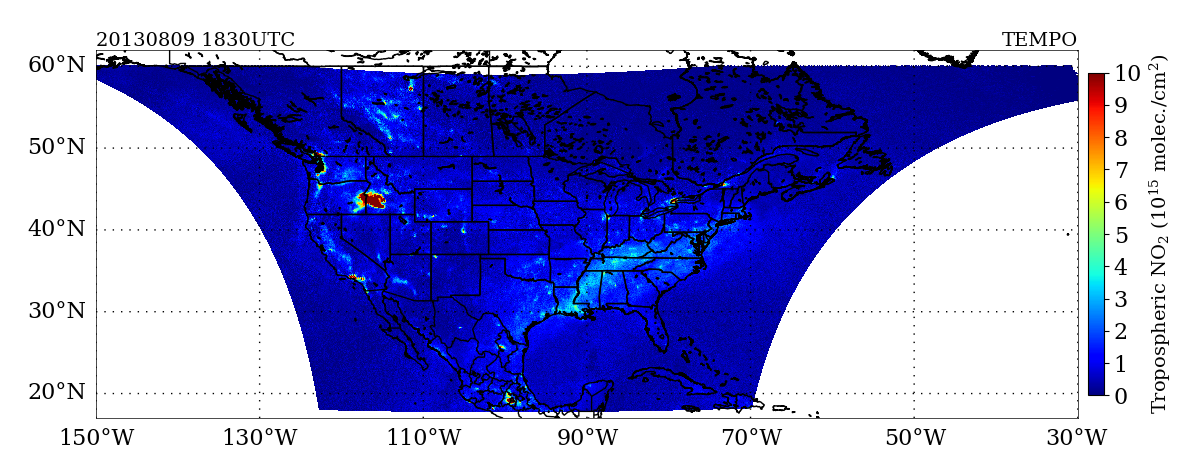 Figure 1: Hourly scan coverage over Tropospheric Emissions: Monitoring Pollution (TEMPO) in the Field Of Regard (FOR). 