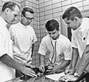 Students examining a cat - 1965