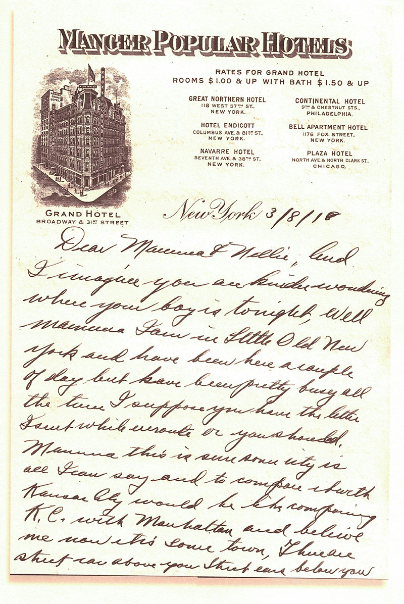 Lt. Harry Hunt letter from NY