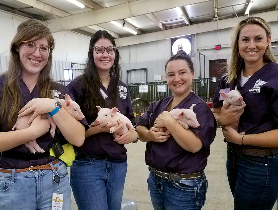 fourth-year students Katherine Clarkson, Ashley Huesman and Sloane Miller as well as veterinary nurse intern Catherine Lowry.