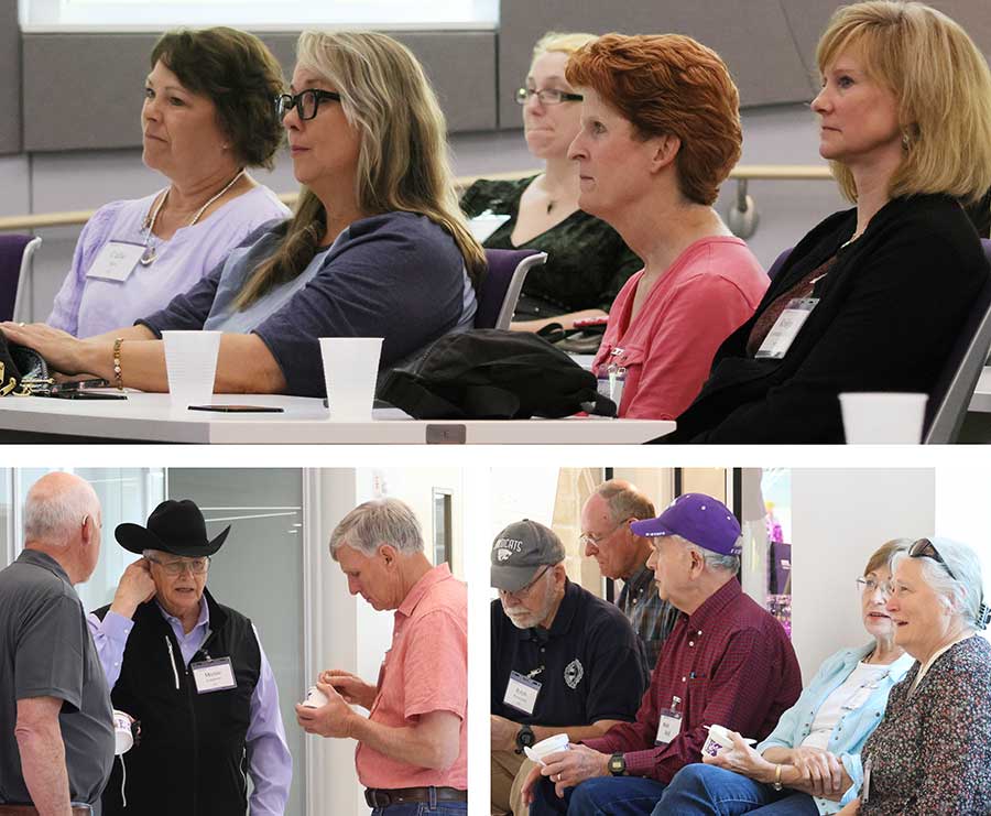 Three pictures of alumni attending the welcome session for the 2025 class reunions