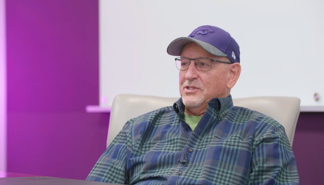 Dr. Haskell Wright sitting for video interviews