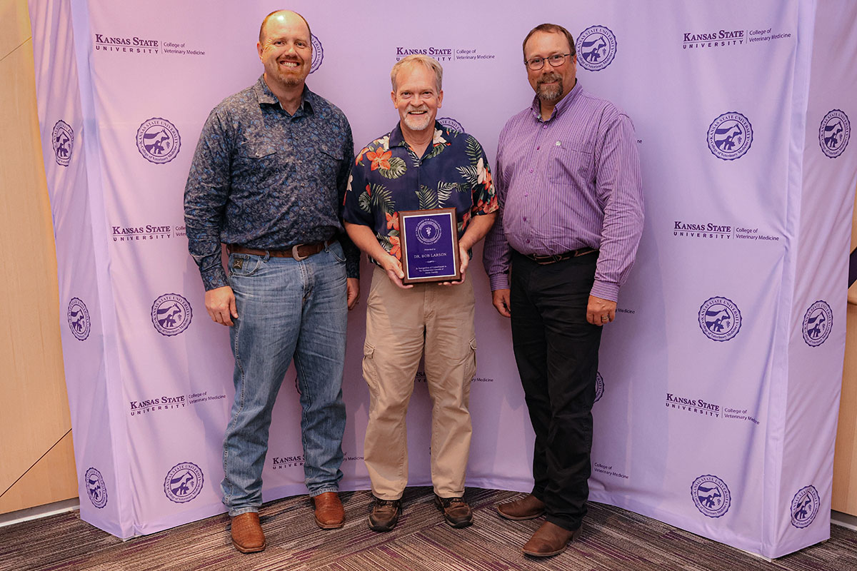 Drs. Todd Gunderson, Robert Larson and Brian Lubbers poses with a mentoring plaque