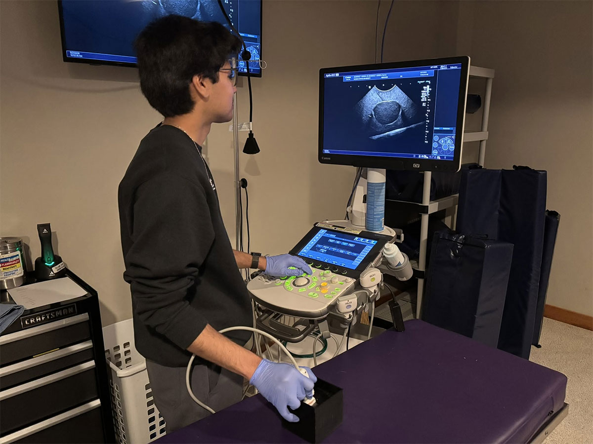Student uses an ultrasound machine to get images from a 3-D printed model