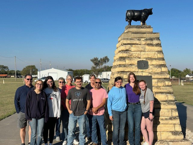 Frontier students from left: Hays native George Rifford, KSU student Maddie Pike, KSU student Alexa Heseltine, (no name) sister of Sandy Philip-Sprague, Dr Sandy Philip-Sprague, KSU student Ethan Summervill, FHSU professor Dr. Brittany Howell, FHSU student David Uresti, FHSU student Sonia Morales, KSU student Torre Dunlea, and KSU student Kenna Hiebert.