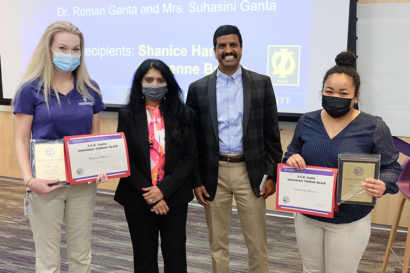 ASR Ganta Veterinary Student Award Award, Shanice Harris and Cheyenne Brown with Suhasini and Roman Ganta