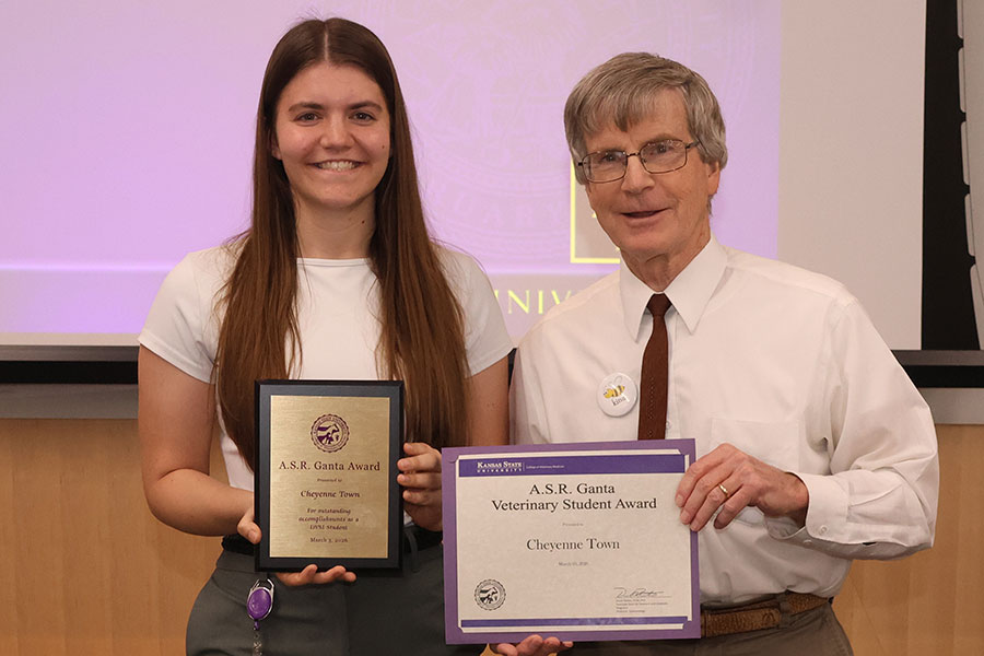 Professor presents award to student