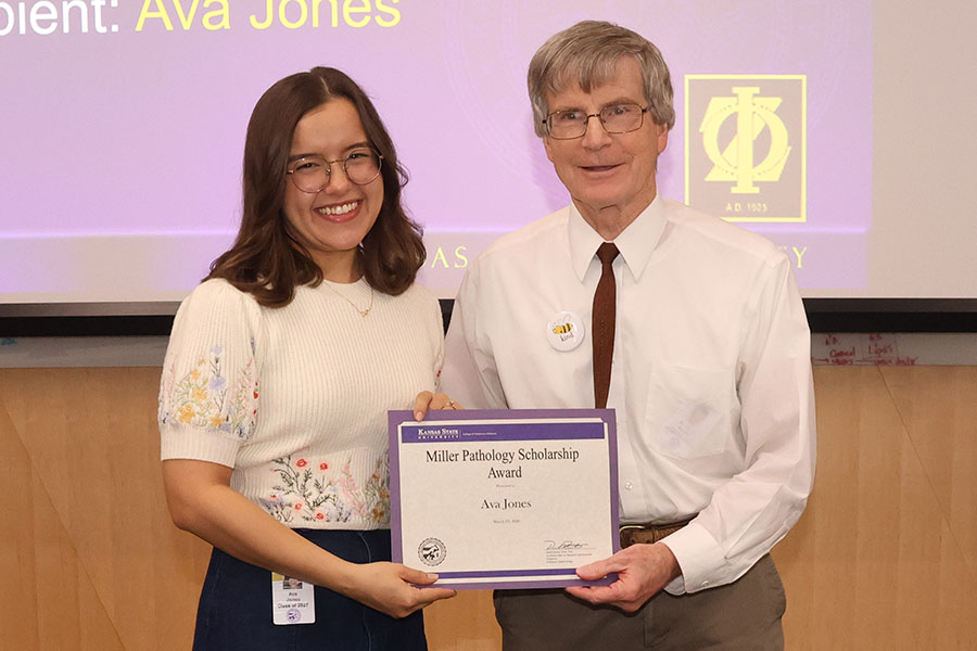 Professor presents award to student
