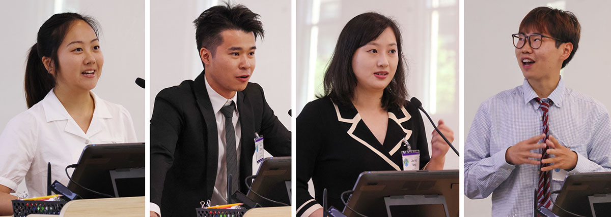 Collage of four students giving presentations